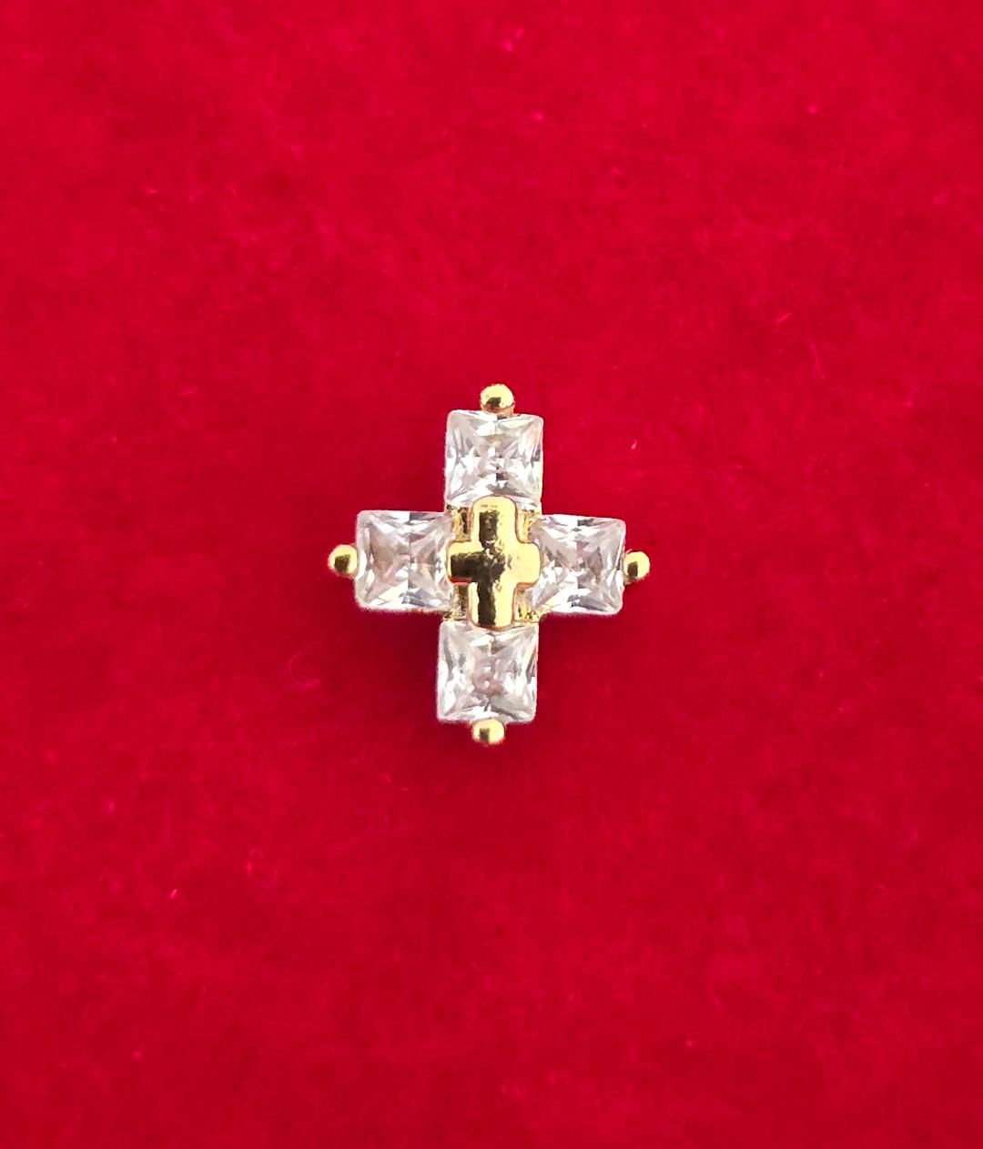 Surgical Steel Zirconia & Gold Tragus Cross Earrings 20G 0.8x6mm