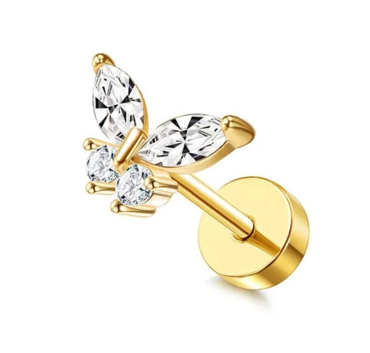 Surgical Steel Earring Piercing Gold Tragus 20G 0.8x6mm Butterfly