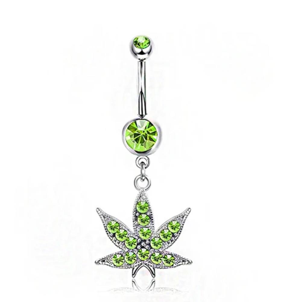 Belly Bar in the Shape of a Stainless-Steel Leaf