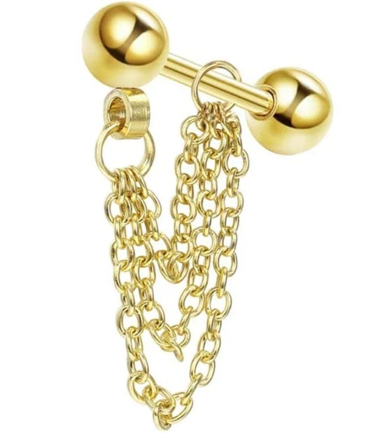 Earring Piercing Stainless-Steel with  Gold Chain