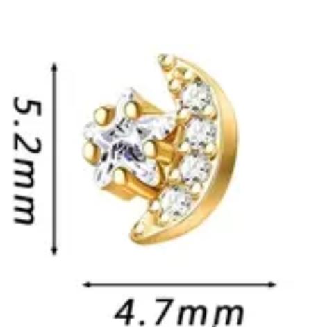 Surgical Steel Earring zircon Moon Piercing Gold Tragus 20G 0.8x6