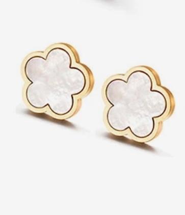 Gold Mother-of-Pearl Stainless Steel Clover Earrings