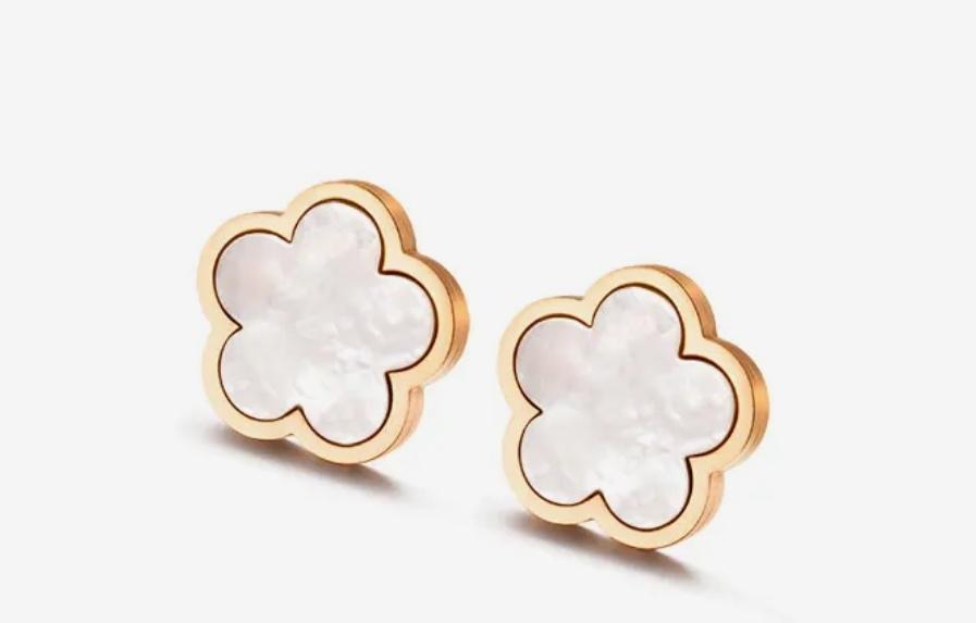 Gold Mother-of-Pearl Stainless Steel Clover Earrings