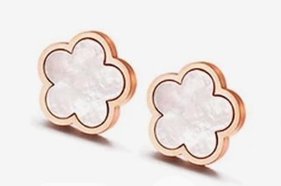 Rose Gold Mother-of-Pearl Stainless Steel Clover Earrings