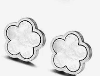 Silver Mother-of-Pearl Stainless Steel Clover Earrings