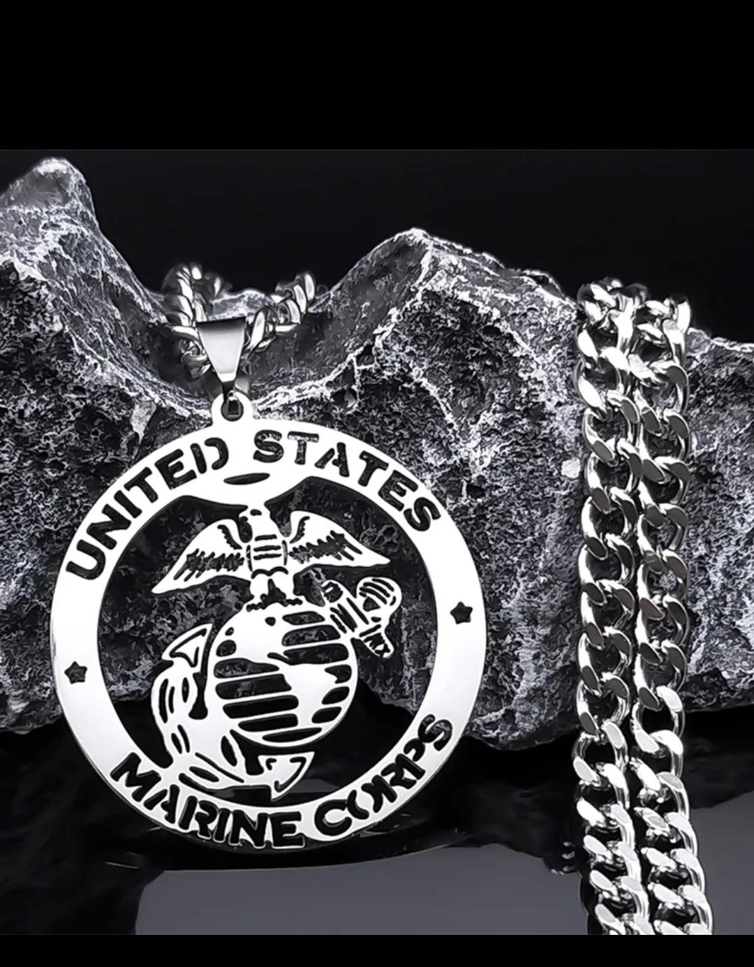 Stainless Steel Silver Chain with Military Medal