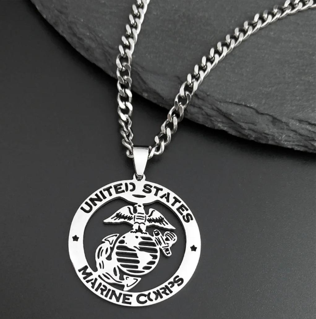 Stainless Steel Silver Chain with Military Medal