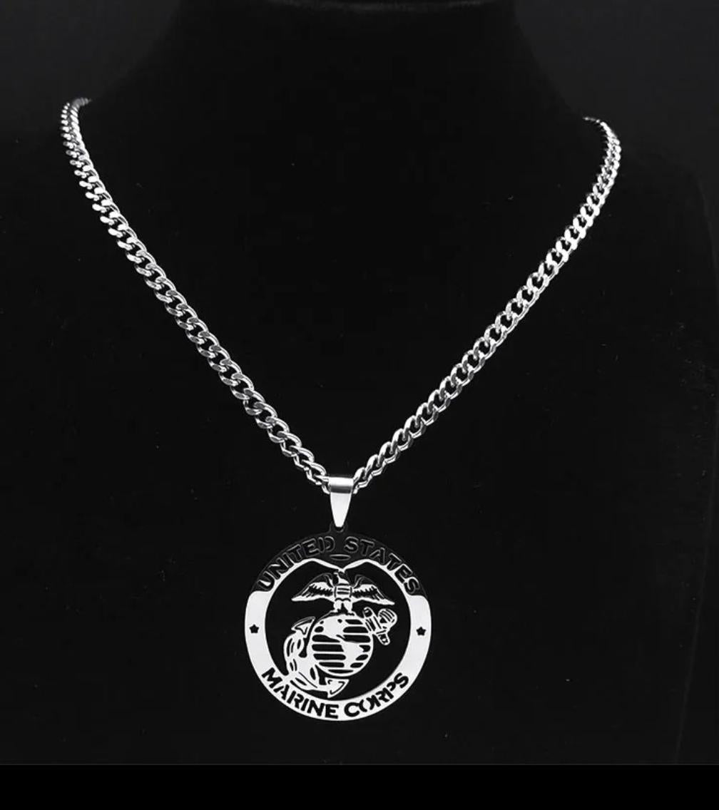 Stainless Steel Silver Chain with Military Medal