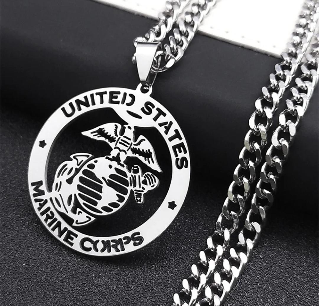 Stainless Steel Silver Chain with Military Medal