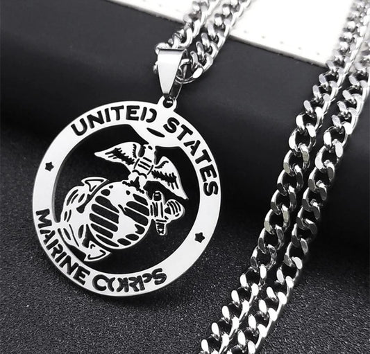 Stainless Steel Silver Chain with Military Medal