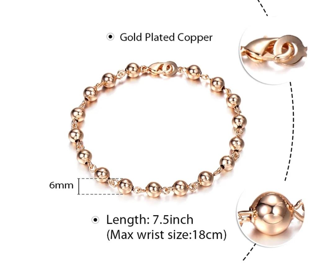 Gold Plated Copper Round Golden Beads Bracelet