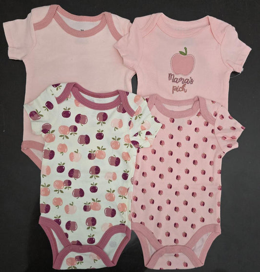 Baby Girls Apple Bodysuits Short Sleeve Cotton Size 3M Pack 4