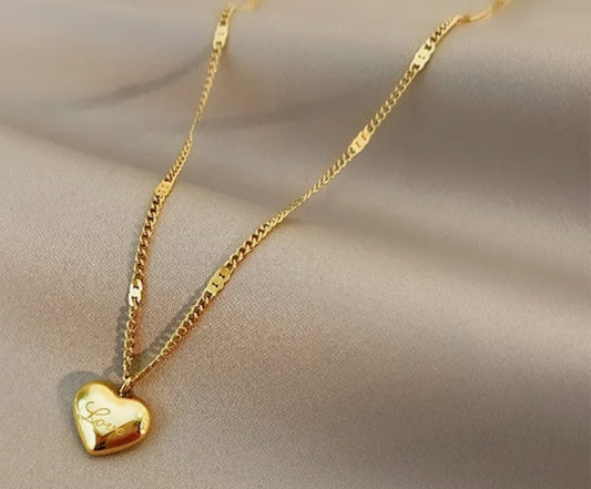 Women's Chain Gold Heart Pendant "LOVE" Stainless Steel.