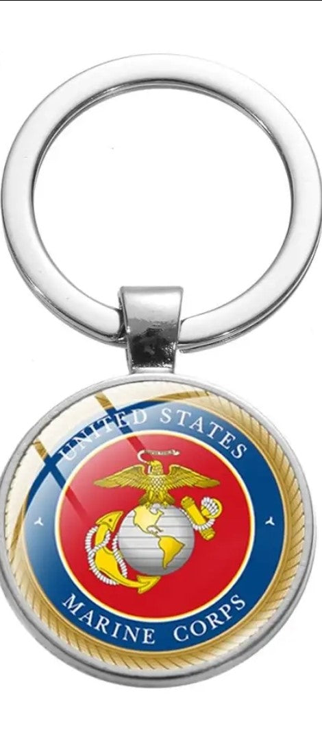 USMC Military Badge Keychain. Silver