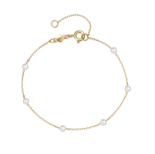 Women's/Girls Bracelet of Pearls 925 Sterling Silver in Gold.