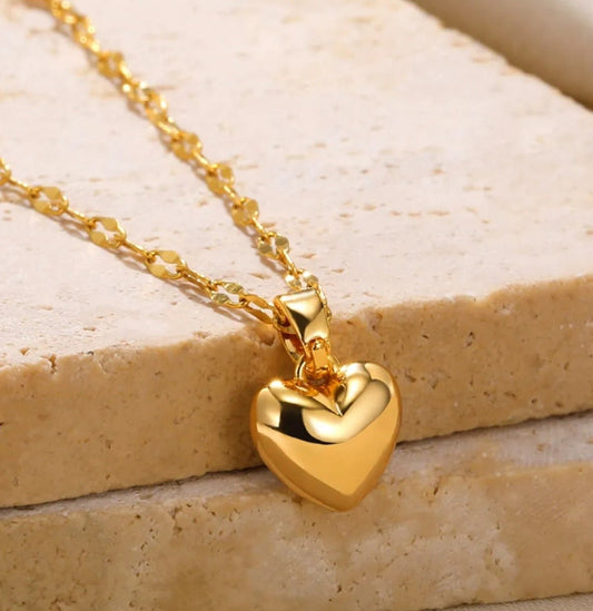 Golden Stainless Steel Necklace with Heart Pendant