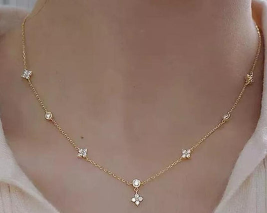 Golden Chain with Flower Zircon. Elegance and Style