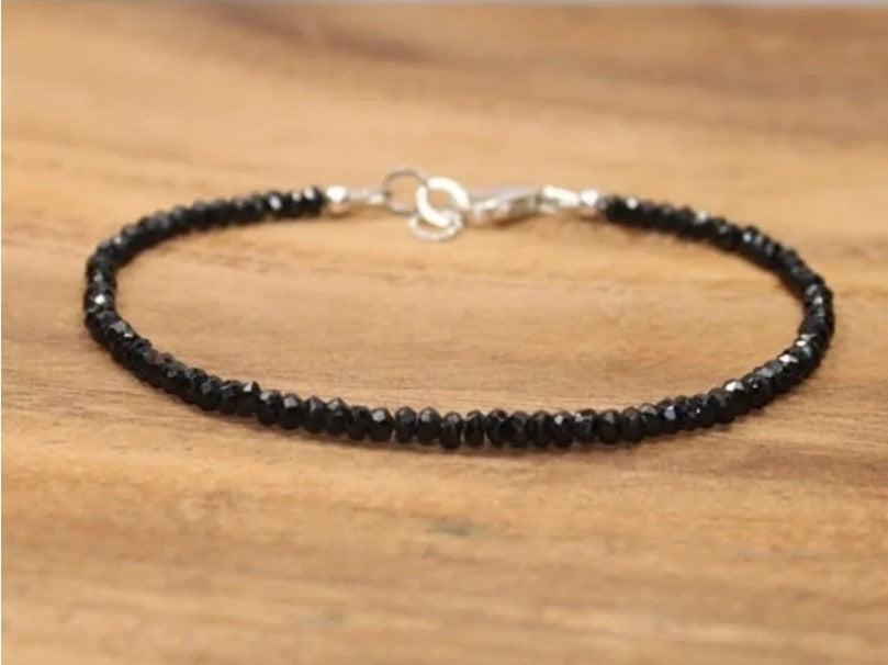 Natural Black Crystal Tourmaline. Silver Chain Extension. Empath Protection Bracelet