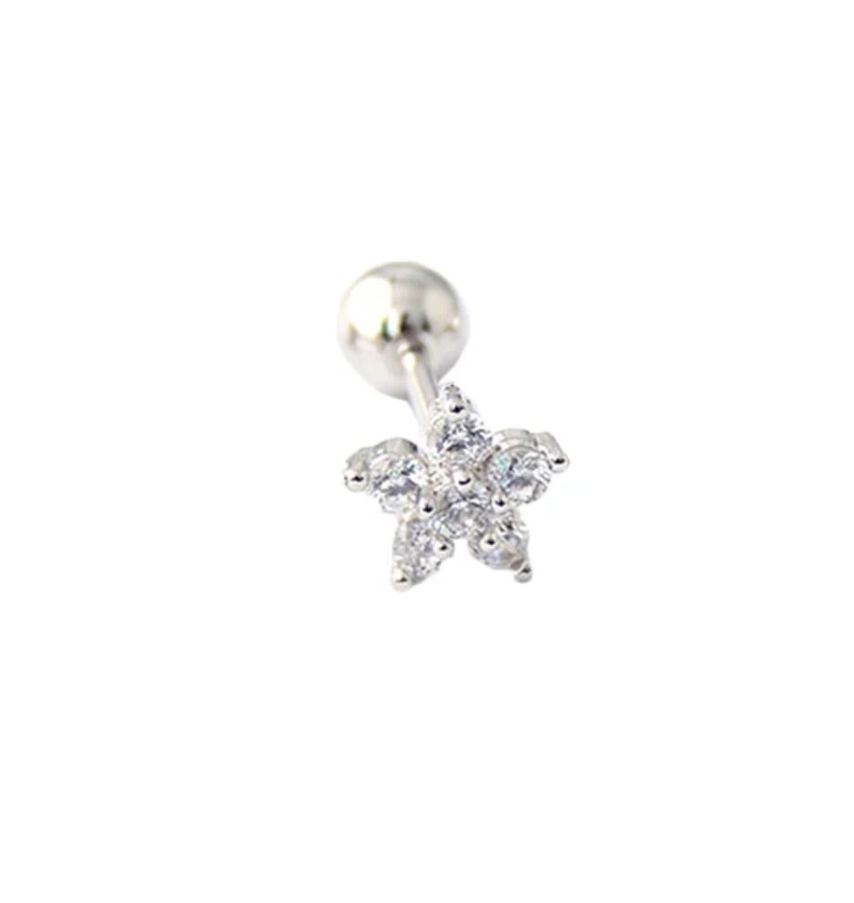 Ear Piercing Flower -Zirconia Earring for Cartilage, Steel Titanium