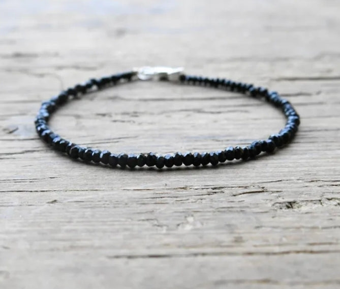 Natural Black Crystal Tourmaline. Silver Chain Extension. Empath Protection Bracelet